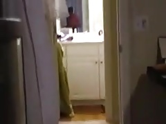 Bottom bitch sucks her dildo before work