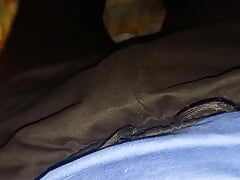 chubby guy jerks off cock through pants and cums