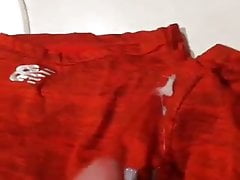 My hard cock cumming on roommates clothes