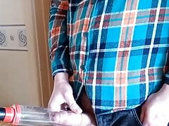 Vacuum cleaner sucking with big cum