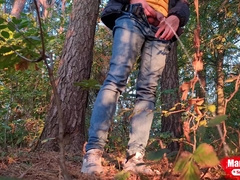 Guy Long Pissing In The Forest Under A Tree