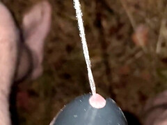 POV outdoor chastity cage pissing