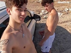 Liam and Gabriel have some outdoor fun together