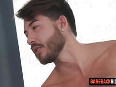Hairy chested jock rammed in his tight ass