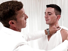 The apprentice moans from the hard cock of the master