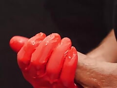 Close Up Gloved Masturbation Beautiful Penis Cumshot