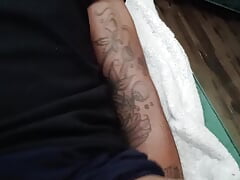 Cute latina femboy with pretty feet and small dick riding her huge toy