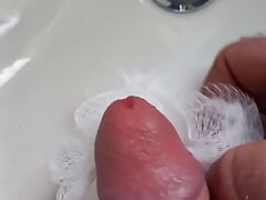 Tradesman cumming in customers body sponge puff