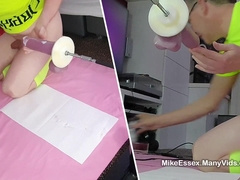 Mature Brit parent splooging urinate while being rump plumbed with a faux-cock