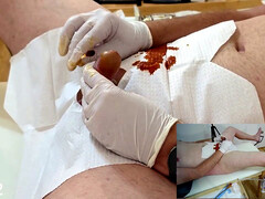Urethra play, middle-aged, urethral sounding