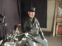 Hot gay threesome on the motorcycle