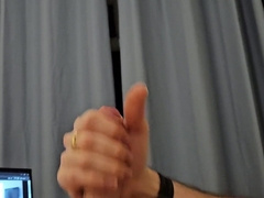Heterosexual man tugging in sofa whilst observing bumder porno with jizz flow