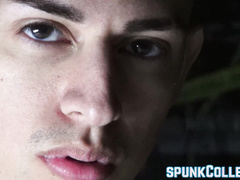 Tatted twink teasing while stroking shaft passionately solo