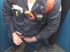Worker Bear Jerks Off Cum in Porty Potty at Work 214