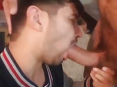 Hunk sucking on a huge dick