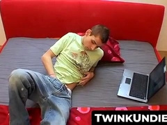 TwinkUndie.com - Lean batty boy's solo fap off sesh in white lingerie