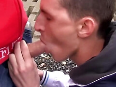 Clothed Czech guy hives random blowjob in the park and swallows the cum