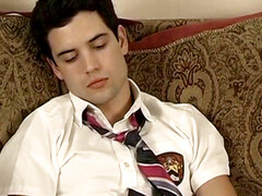Jock schoolgirl takes his uniform off to wank his huge cock off