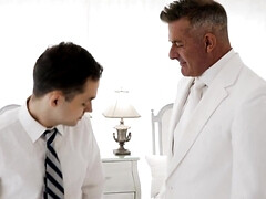 One suited hung DILF barebacks smooth innocent twink