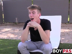 Interview before self touching and showering for young man