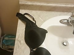 Spraying cum on my cousin allison's work bra