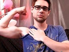 Zack massages his cock head until he's spurting