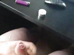 Slave cumshoot after wanking with wax
