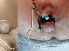 Estim session with dripping precum and twitching ass.
