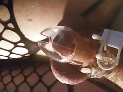 cum in chastity big plug in my ass