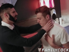 Young twink swallowing and riding stepdads rock hard cock