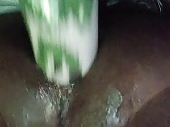 Thick black boy using fuck machine in public