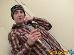 Inked straight thug Blinx cums in a glass while jerking off