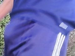Walk and wank in blue adidas soccer gear