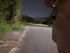 Horny trucker wanks naked in public on way home