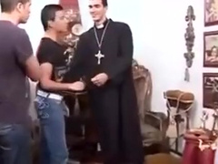 LATIN PRIEST WITH TWO TEENS