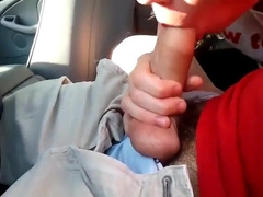 Blowing a friend in the car and he cums in my mouth 7