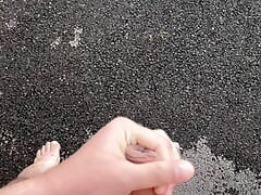 Exhib completely naked in front of many cars with cum
