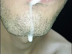 Cum in my mouth, play with your cum, and swallow it, close-up, naughty gay, tongue, sloopy