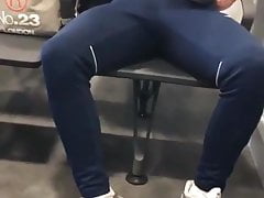 horny Twink rubs his bulge in public