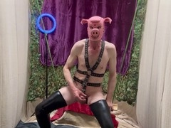Jesterkinky enjoys solo play in spandex stockings and a harness while swaying