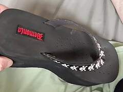 Fuck and cum on platform flip flops
