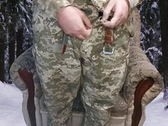 Ukrainian Soldier Jerks off in the Winter Forest.