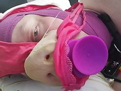 Pig struggling to breathe deep throat training piggy fat