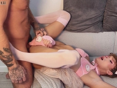 Pussycat Femboy gets his Slick Crevasse Spread Open by a Hard ripped Tattooed Dude