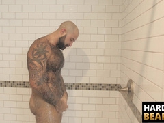 HardcoreBears.com - Bear washes his furry body and spanks his thick beefy ass