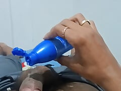 Massaging my big dick with coconut oil for better growth
