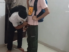 2 school college girls having homo joy in college library