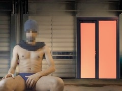 Office guy in big cock underwear has a solo session and swallows his load