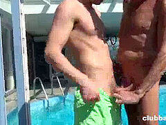 Grandpa tongues twunks butt and Cum off his chest