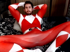 Crimson Ranger blows a load in suit